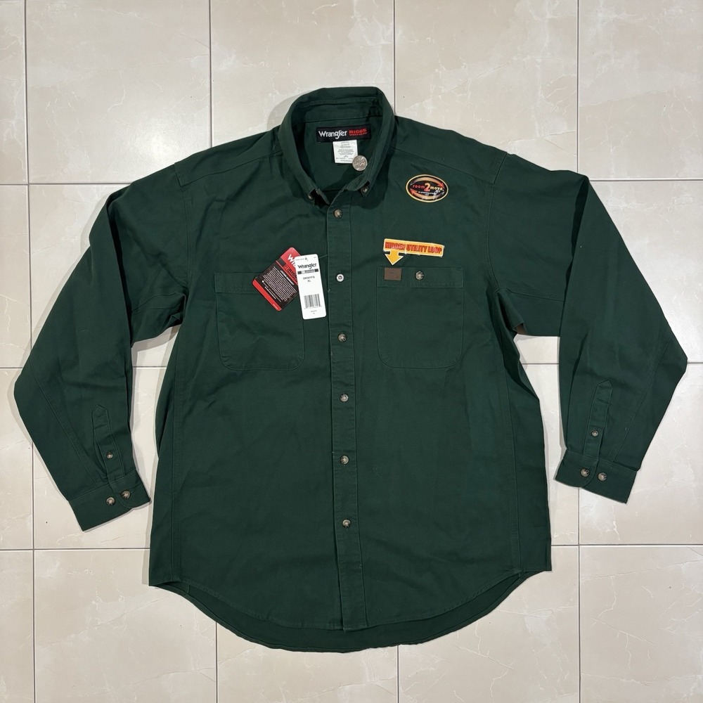 Wrangler Men's RIGGS Workwear XL Long Sleeve Green Button Down Shirt NWT